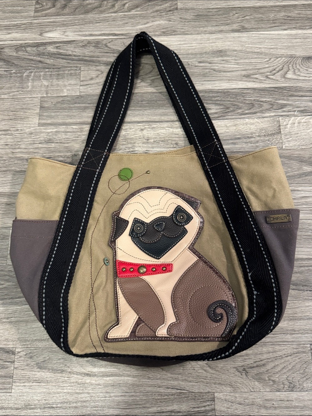 Chala Handbags Pug dog tote bag, as is